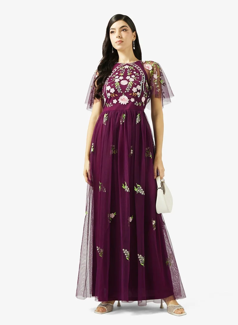 Frock and Frill Embellished Mesh Short Sleeve Maxi Dress